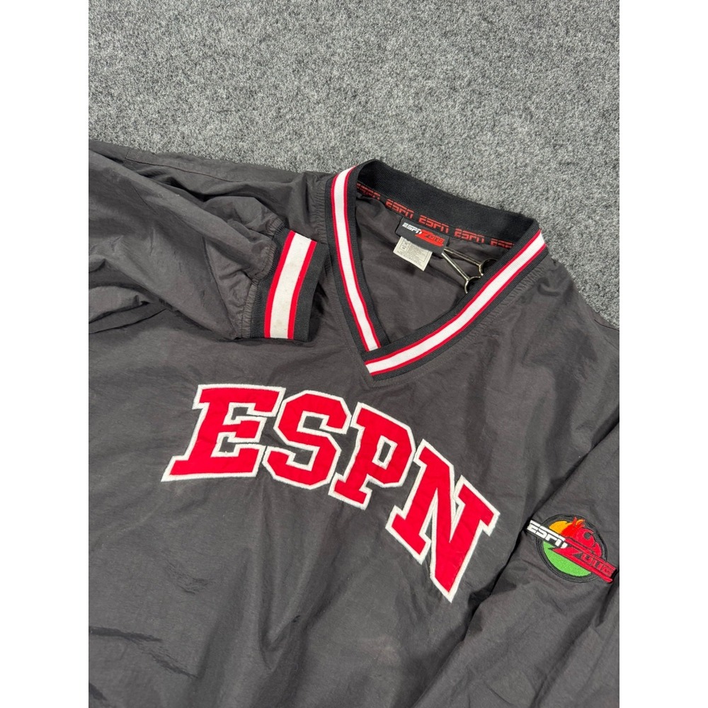 VTG ESPN Zone Pullover Windbreaker Jacket Black V Neck Embroidered Adult M